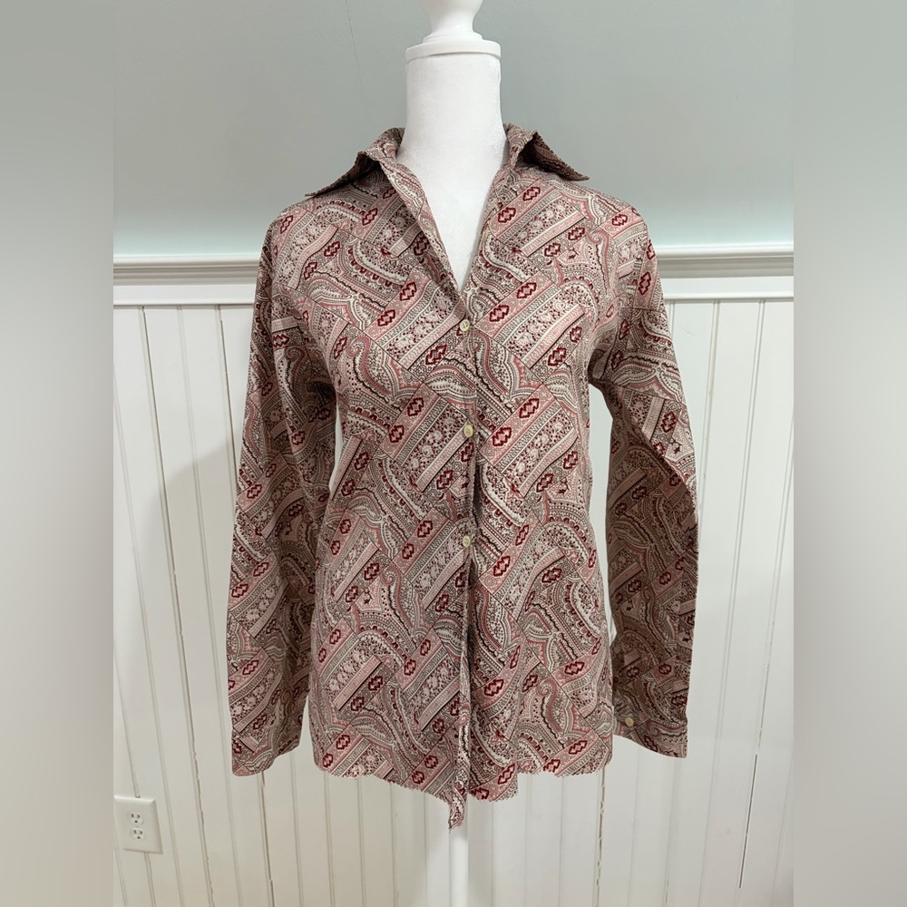 Paisley Long Sleeve Button-Up Blouse (S)